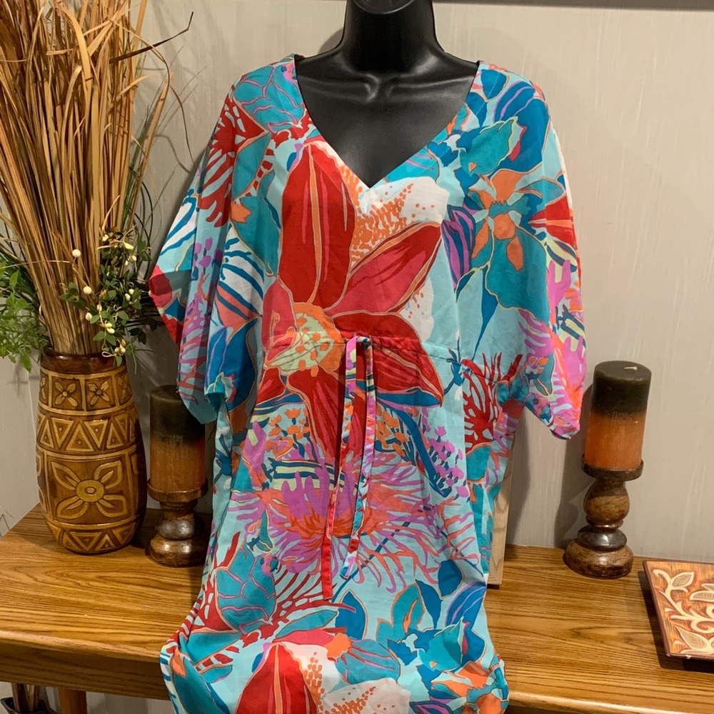 Vibrant Floral Kaftan Dress Swim Cover Up
